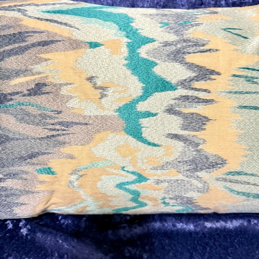 Seismic Pattern Sofa/Chair Lumbar Woven Pillow‎ in Peach, Teal, Silver, Cream